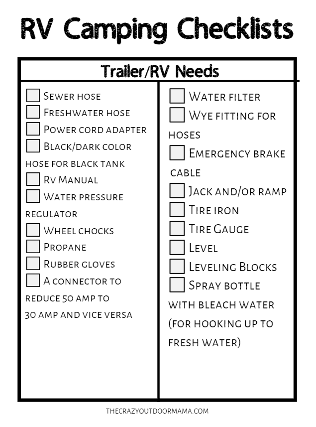 rv camping checklist for trailer needs