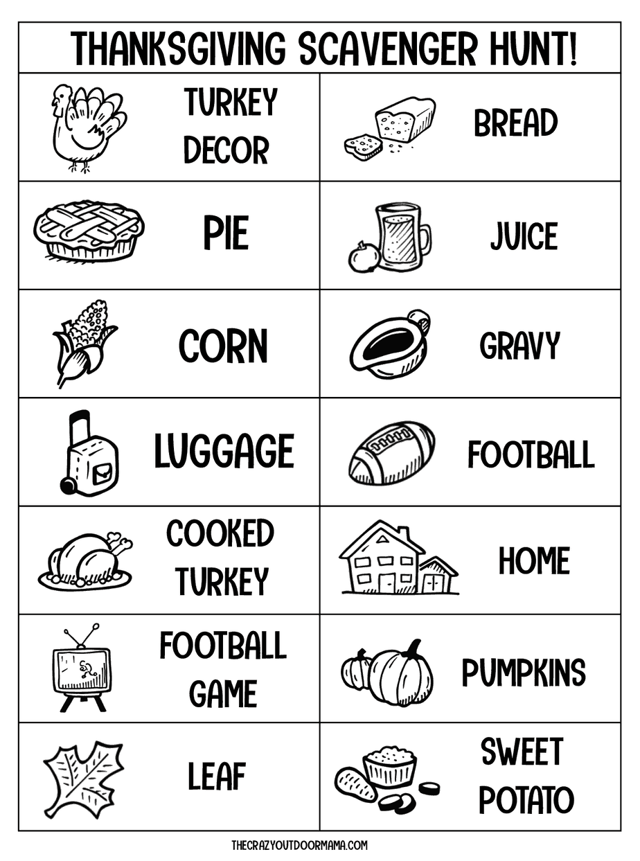 4 FREE Thanksgiving Printables For Kids Scavenger Hunt I Spy And More The Crazy Outdoor Mama