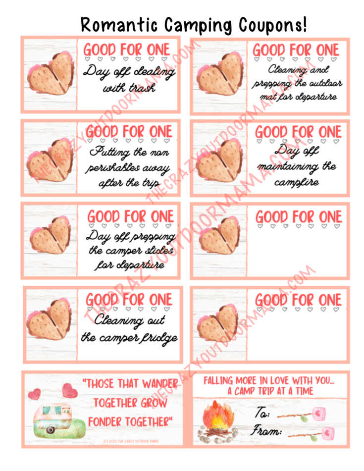 FREE Printable Romantic Camping Coupon Book (16 Coupons Perfect for ...