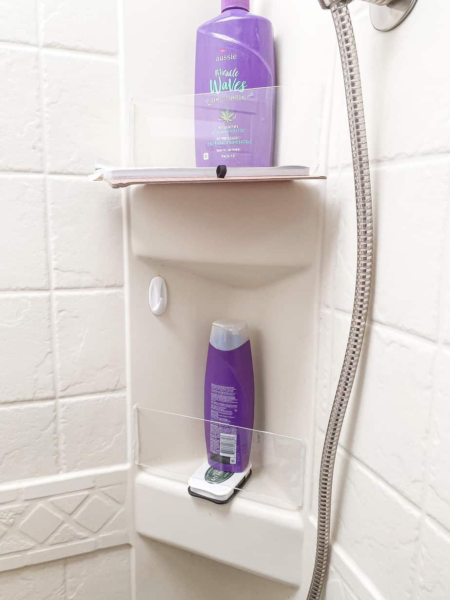 RV Camper Travel Trailer Bathroom Stick on Shower Corner Storage