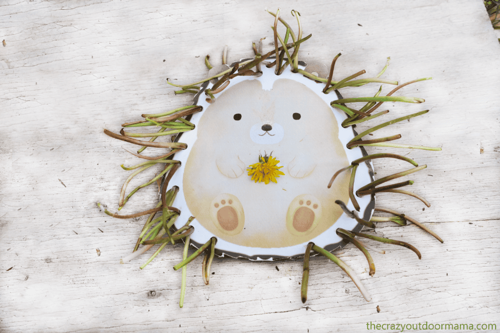 hedgehog craft for kids with dandelion stems for quills