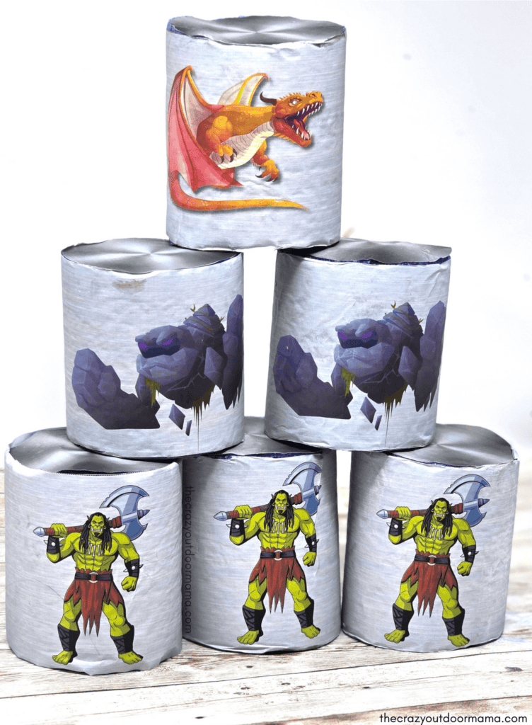 diy nerf can template with dragons, rock monsters and orcs.