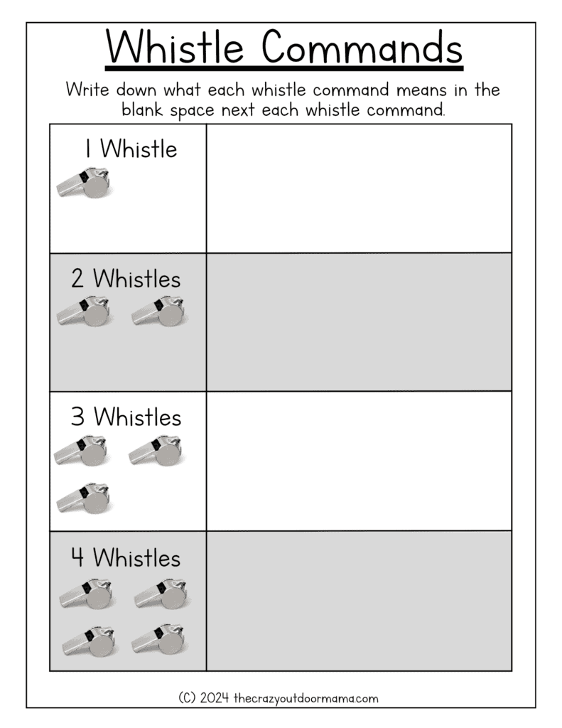 whistle commands archery practice sheet